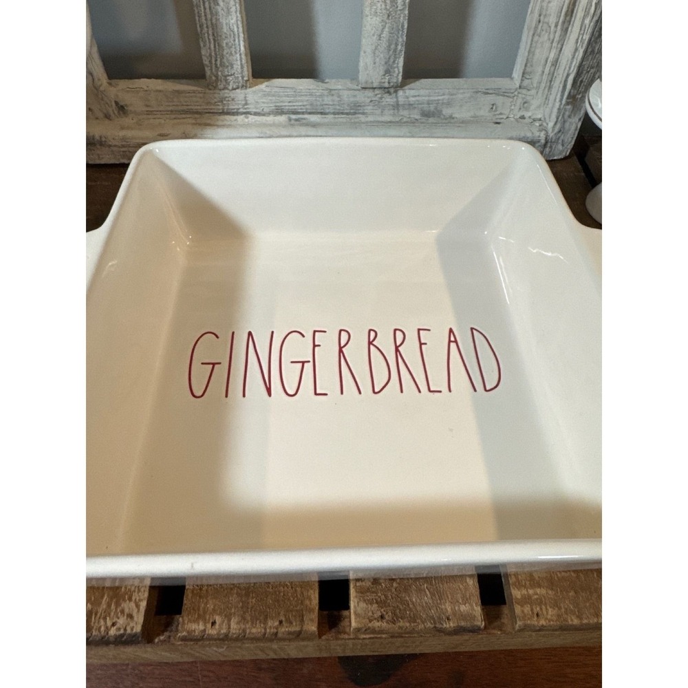 Rae Dunn "GINGERBREAD" Square Baking/Casserole Dish White w/Red Font